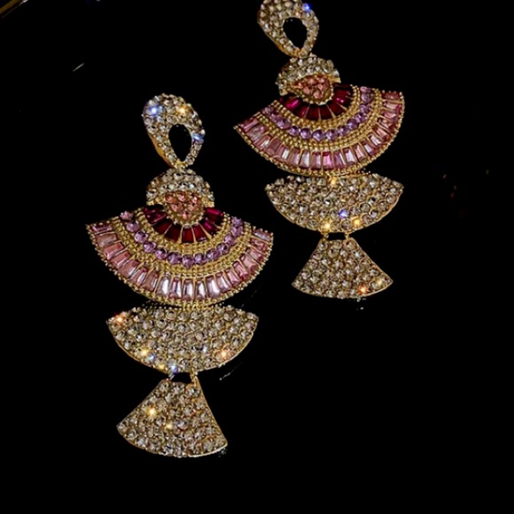 🌟 Vintage Baroque Style Geometric Drop Earrings Women Pink Zircon Crystal